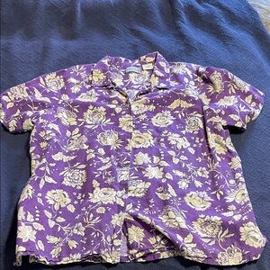 Floral Purple Unisex Shirt Cotton and Linen Blend